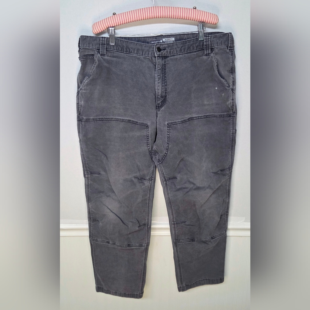 Carhartt Pants Men's 42x30 Faded Gray Double Knee Relaxed Fit Grunge  Check Pics